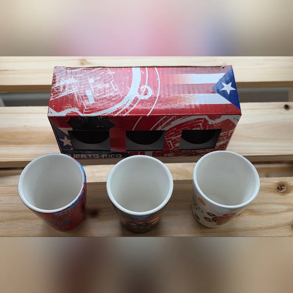 Puerto Rico Ceramic Shot Glass Set - Black, Red, White‎